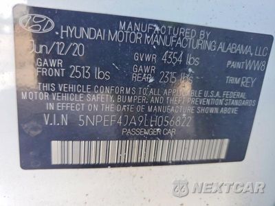 Zdjęcie 12 z 12 samochodu: 2020 HYUNDAI SONATA SEL VIN:5NPEF4JA9LH056822 - miniatura