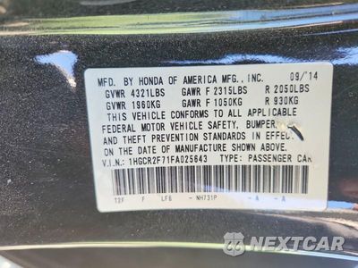 Zdjęcie 12 z 12 samochodu: 2015 HONDA ACCORD EX VIN:1HGCR2F71FA025643 - miniatura
