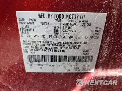 Zdjęcie 13 z 13 samochodu: 2007 FORD EDGE SEL PLUS VIN:2FMDK49C67BB69315 - miniatura