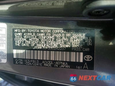 Zdjęcie 12 z 12 samochodu: 2003 TOYOTA CAMRY LE VIN:JTDBE32K230242237 - miniatura