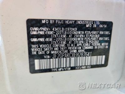 Zdjęcie 13 z 13 samochodu: 2014 SUBARU XV CROSSTREK 2.0 LIMITED VIN:JF2GPAKCXEH287641 - miniatura