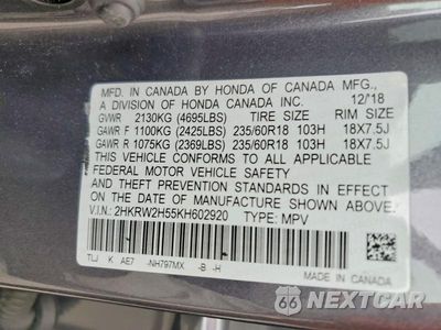 Zdjęcie 14 z 14 samochodu: 2019 HONDA CR-V EX VIN:2HKRW2H55KH602920 - miniatura