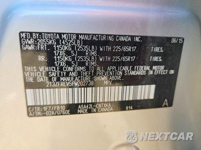 Zdjęcie 13 z 13 samochodu: 2015 TOYOTA RAV4 LE VIN:2T3ZFREV5FW202738 - miniatura