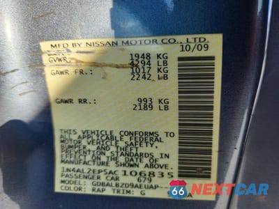 Zdjęcie 12 z 12 samochodu: 2010 NISSAN ALTIMA 2.5 S VIN:1N4AL2EP5AC106835 - miniatura