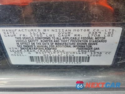 Zdjęcie 12 z 12 samochodu: 2017 NISSAN VERSA 1.6 S VIN:3N1CN7AP3HL833182 - miniatura