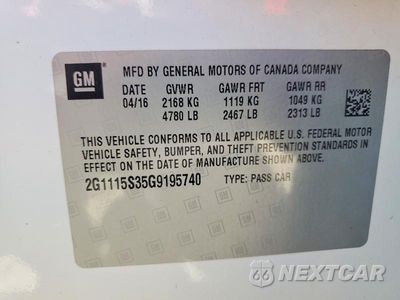 Zdjęcie 12 z 12 samochodu: 2016 CHEVROLET IMPALA LT VIN:2G1115S35G9195740 - miniatura