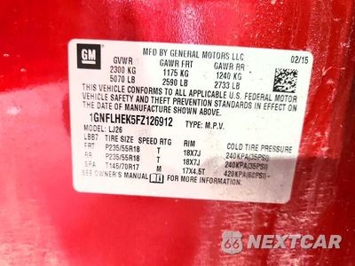 Zdjęcie 13 z 13 samochodu: 2015 CHEVROLET EQUINOX LTZ VIN:1GNFLHEK5FZ126912 - miniatura