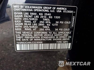 Zdjęcie 14 z 14 samochodu: 2020 VOLKSWAGEN ATLAS CROSS SPORT SE VIN:1V25E2CA6LC223068 - miniatura