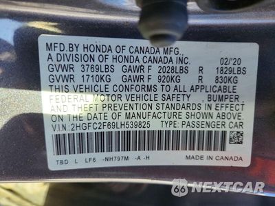 Zdjęcie 12 z 12 samochodu: 2020 HONDA CIVIC LX VIN:2HGFC2F69LH539825 - miniatura