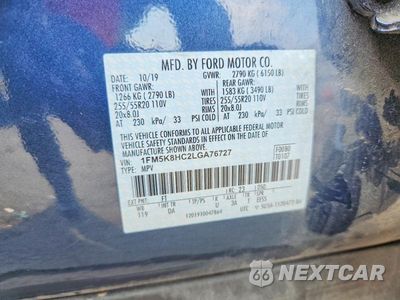 Zdjęcie 12 z 12 samochodu: 2020 FORD EXPLORER PLATINUM VIN:1FM5K8HC2LGA76727 - miniatura