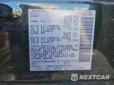 Zdjęcie 13 z 13 samochodu: 2019 NISSAN ROGUE SV VIN:5N1AT2MV4KC775072 - miniatura