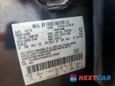 Zdjęcie 12 z 12 samochodu: 2013 FORD EXPLORER XLT VIN:1FM5K7D84DGC27807 - miniatura