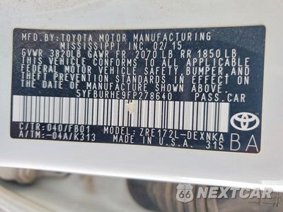 Zdjęcie 12 z 12 samochodu: 2015 TOYOTA COROLLA LE PLUS VIN:5YFBURHE9FP278640 - miniatura