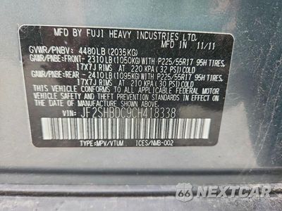 Zdjęcie 13 z 13 samochodu: 2012 SUBARU FORESTER 2.5X PREMIUM VIN:JF2SHBDC9CH418338 - miniatura