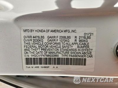 Zdjęcie 12 z 12 samochodu: 2021 HONDA ACCORD SPORT SE VIN:1HGCV1F47MA033965 - miniatura