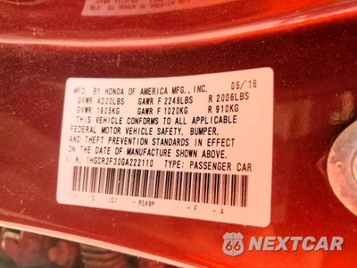 Zdjęcie 12 z 12 samochodu: 2016 HONDA ACCORD LX VIN:1HGCR2F30GA222110 - miniatura
