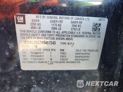 Zdjęcie 12 z 12 samochodu: 2011 CHEVROLET EQUINOX LT VIN:2CNALDEC3B6457543 - miniatura