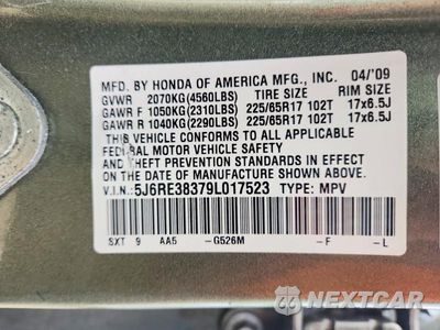 Zdjęcie 13 z 13 samochodu: 2009 HONDA CR-V LX VIN:5J6RE38379L017523 - miniatura