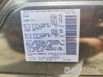 Zdjęcie 14 z 14 samochodu: 2014 NISSAN PATHFINDER PLATINUM VIN:5N1AR2MMXEC703223 - miniatura