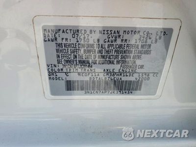 Zdjęcie 12 z 12 samochodu: 2018 NISSAN VERSA SV VIN:3N1CN7AP7JK391454 - miniatura