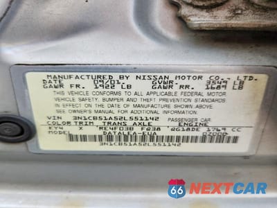 Zdjęcie 13 z 13 samochodu: 2002 NISSAN SENTRA GXE VIN:3N1CB51A52L551142 - miniatura