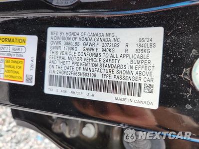 Zdjęcie 12 z 12 samochodu: 2025 HONDA CIVIC SPORT VIN:2HGFE2F56SH503106 - miniatura