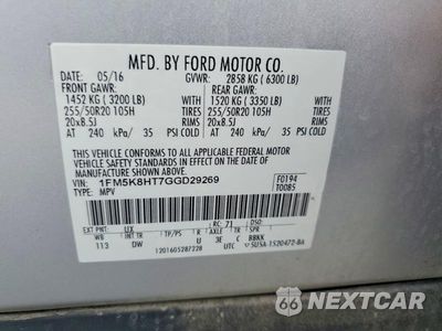 Zdjęcie 14 z 14 samochodu: 2016 FORD EXPLORER PLATINUM VIN:1FM5K8HT7GGD29269 - miniatura