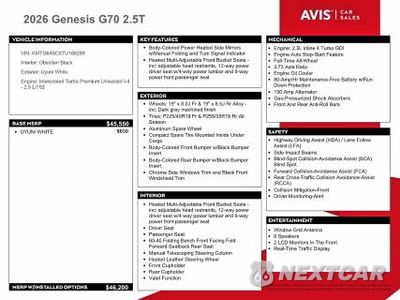 Zdjęcie 12 z 13 samochodu: 2026 GENESIS G70 2.5T STANDARD VIN:KMTG64SC8TU166289 - miniatura