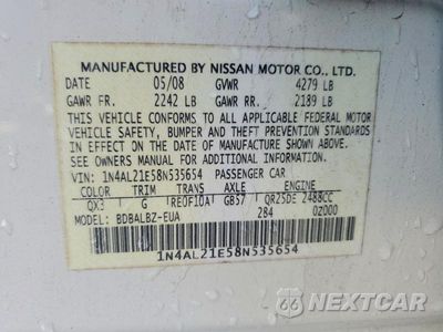 Zdjęcie 12 z 12 samochodu: 2008 NISSAN ALTIMA 2.5 VIN:1N4AL21E58N535654 - miniatura