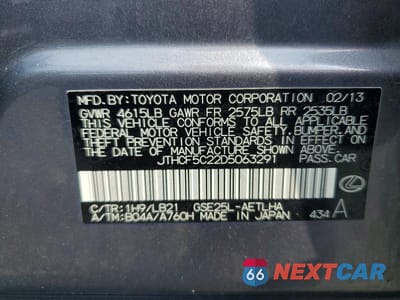 Zdjęcie 13 z 13 samochodu: 2013 LEXUS IS 250 VIN:JTHCF5C22D5063291 - miniatura