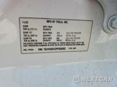 Zdjęcie 23 z 24 samochodu: 2023 TESLA MODEL Y VIN:7SAYGDEE3PF606062 - miniatura