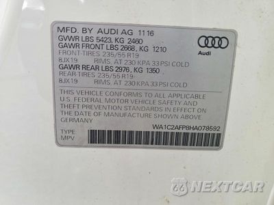 Zdjęcie 13 z 13 samochodu: 2017 AUDI Q5 PREMIUM VIN:WA1C2AFP8HA078592 - miniatura