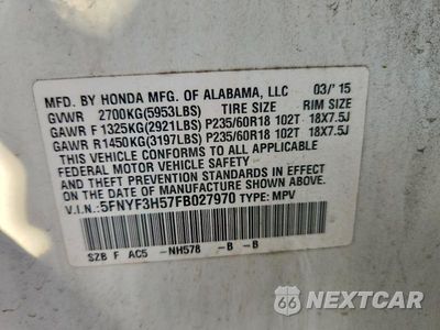 Zdjęcie 14 z 14 samochodu: 2015 HONDA PILOT EXL VIN:5FNYF3H57FB027970 - miniatura