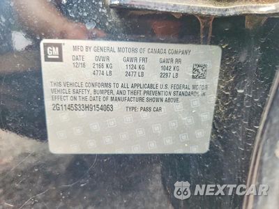 Zdjęcie 12 z 12 samochodu: 2017 CHEVROLET IMPALA PREMIER VIN:2G1145S33H9154063 - miniatura