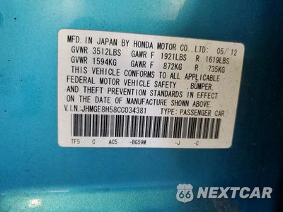 Zdjęcie 13 z 13 samochodu: 2012 HONDA FIT SPORT VIN:JHMGE8H58CC034381 - miniatura