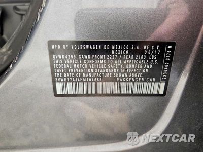 Zdjęcie 12 z 12 samochodu: 2017 VOLKSWAGEN JETTA SPORT VIN:3VWD17AJ4HM404665 - miniatura