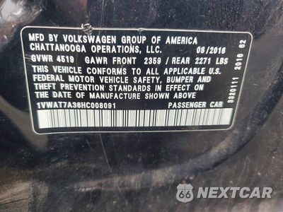 Zdjęcie 12 z 12 samochodu: 2017 VOLKSWAGEN PASSAT S VIN:1VWAT7A36HC008091 - miniatura