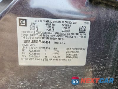 Zdjęcie 13 z 13 samochodu: 2014 CHEVROLET EQUINOX LT VIN:2GNALBEK0E6345164 - miniatura