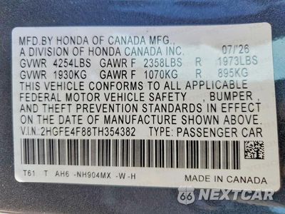 Zdjęcie 13 z 13 samochodu: 2026 HONDA CIVIC SPORT VIN:2HGFE4F88TH354382 - miniatura