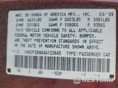 Zdjęcie 12 z 12 samochodu: 2009 HONDA ACCORD EXL VIN:1HGCP26849A122645 - miniatura