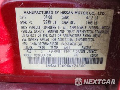 Zdjęcie 12 z 12 samochodu: 2006 NISSAN ALTIMA 2.5 VIN:1N4AL11D96N424300 - miniatura