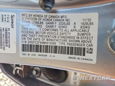 Zdjęcie 13 z 13 samochodu: 2021 HONDA CIVIC SPORT VIN:2HGFC2F84MH518366 - miniatura