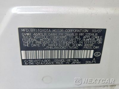 Zdjęcie 12 z 12 samochodu: 2008 LEXUS ES 350 VIN:JTHBJ46G082176580 - miniatura