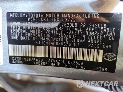 Zdjęcie 12 z 12 samochodu: 2022 TOYOTA CAMRY SE VIN:4T1G11AK8NU676001 - miniatura