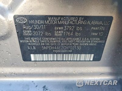 Zdjęcie 12 z 12 samochodu: 2012 HYUNDAI ELANTRA LIMITED VIN:5NPDH4AE2CH102130 - miniatura