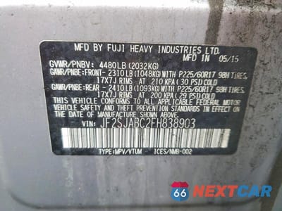 Zdjęcie 13 z 13 samochodu: 2015 SUBARU FORESTER 2.5I VIN:JF2SJABC2FH838903 - miniatura