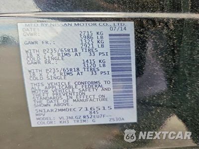 Zdjęcie 13 z 13 samochodu: 2014 NISSAN PATHFINDER SL VIN:5N1AR2MM0EC716515 - miniatura