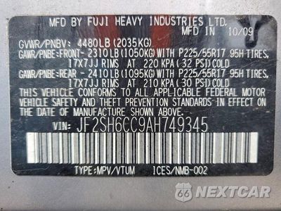 Zdjęcie 13 z 13 samochodu: 2010 SUBARU FORESTER 2.5X PREMIUM VIN:JF2SH6CC9AH749345 - miniatura