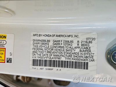 Zdjęcie 12 z 12 samochodu: 2020 HONDA ACCORD LX VIN:1HGCV1F12LA107667 - miniatura