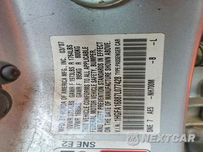 Zdjęcie 12 z 12 samochodu: 2007 HONDA CIVIC EX VIN:1HGFA16887L077428 - miniatura